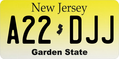 NJ license plate A22DJJ