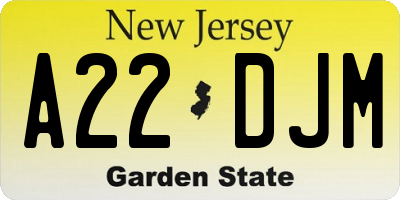 NJ license plate A22DJM