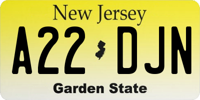 NJ license plate A22DJN