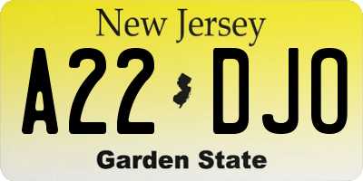 NJ license plate A22DJO