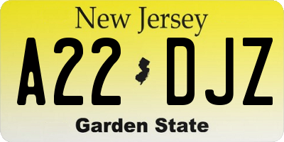 NJ license plate A22DJZ