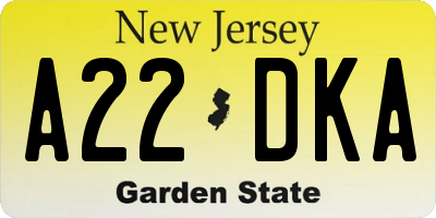 NJ license plate A22DKA