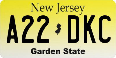 NJ license plate A22DKC