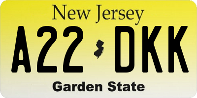 NJ license plate A22DKK