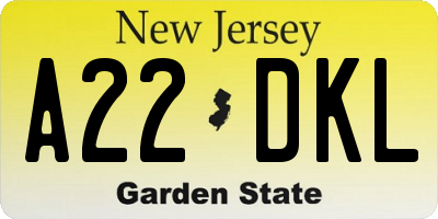 NJ license plate A22DKL