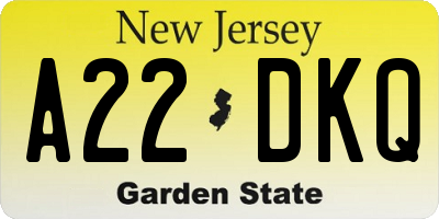 NJ license plate A22DKQ