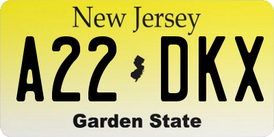 NJ license plate A22DKX