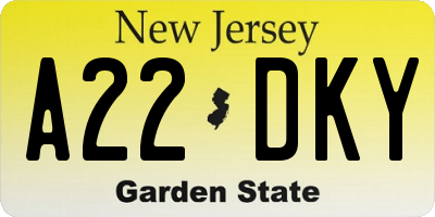 NJ license plate A22DKY