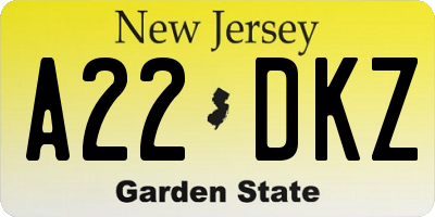 NJ license plate A22DKZ