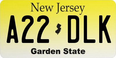 NJ license plate A22DLK