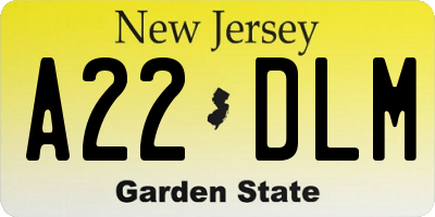 NJ license plate A22DLM