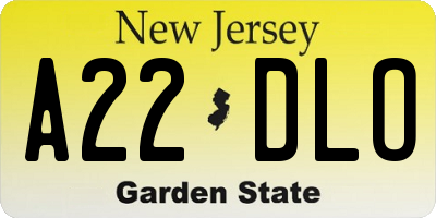 NJ license plate A22DLO