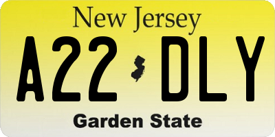 NJ license plate A22DLY