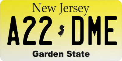 NJ license plate A22DME