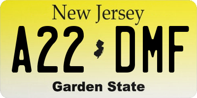 NJ license plate A22DMF