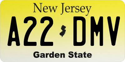 NJ license plate A22DMV