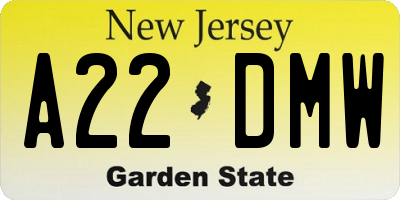 NJ license plate A22DMW