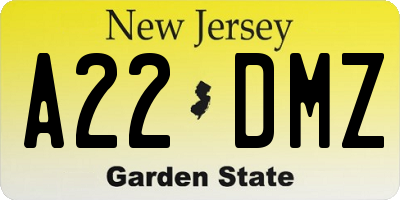 NJ license plate A22DMZ