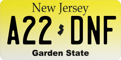 NJ license plate A22DNF