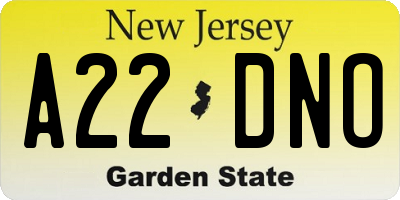 NJ license plate A22DNO