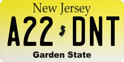 NJ license plate A22DNT