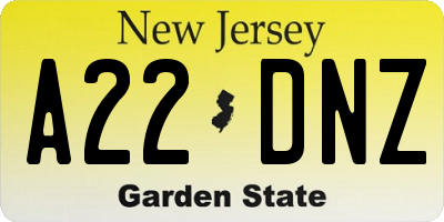 NJ license plate A22DNZ