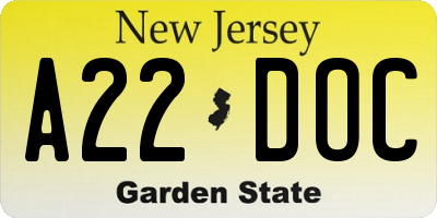 NJ license plate A22DOC