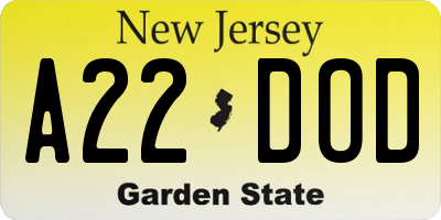 NJ license plate A22DOD