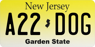 NJ license plate A22DOG