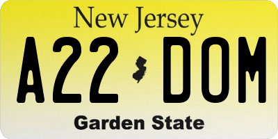 NJ license plate A22DOM