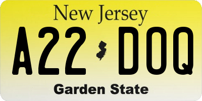 NJ license plate A22DOQ