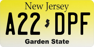 NJ license plate A22DPF