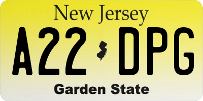NJ license plate A22DPG