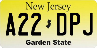 NJ license plate A22DPJ