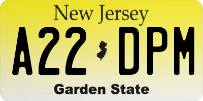NJ license plate A22DPM