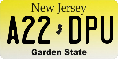 NJ license plate A22DPU