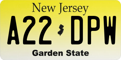 NJ license plate A22DPW