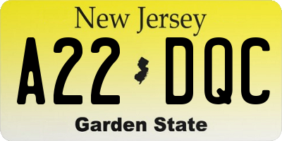 NJ license plate A22DQC