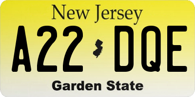 NJ license plate A22DQE