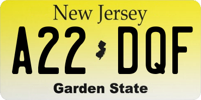 NJ license plate A22DQF