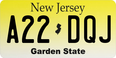NJ license plate A22DQJ