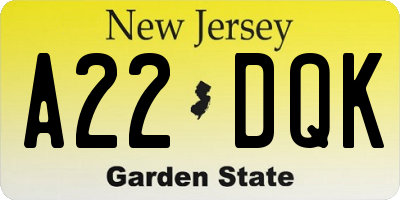 NJ license plate A22DQK