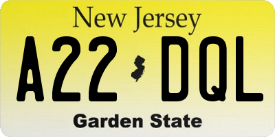NJ license plate A22DQL