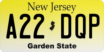 NJ license plate A22DQP