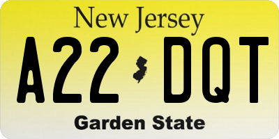 NJ license plate A22DQT