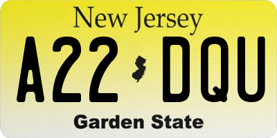 NJ license plate A22DQU
