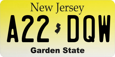 NJ license plate A22DQW