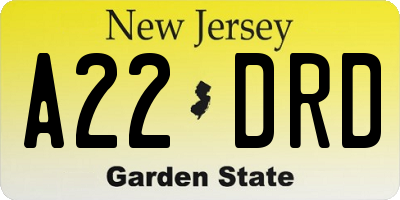 NJ license plate A22DRD