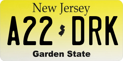 NJ license plate A22DRK
