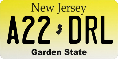 NJ license plate A22DRL